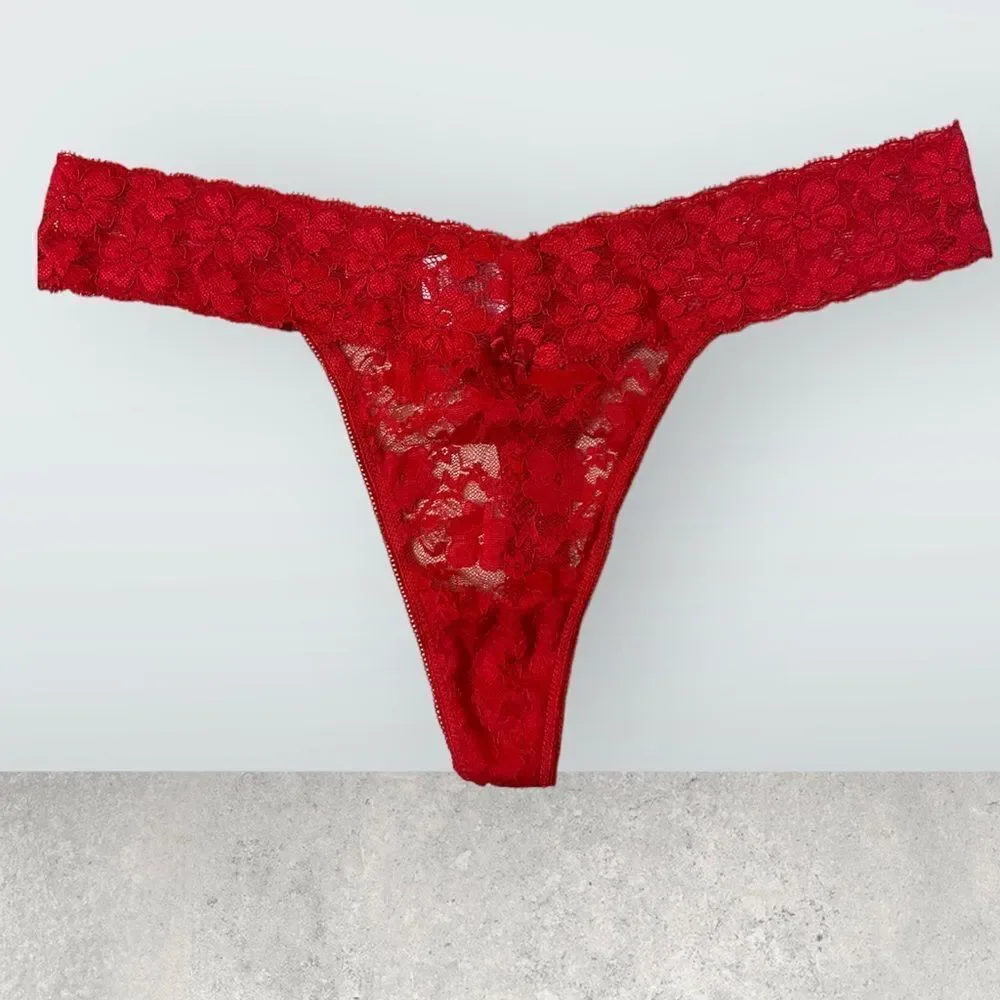 Red Lace Thong Panty Sz L